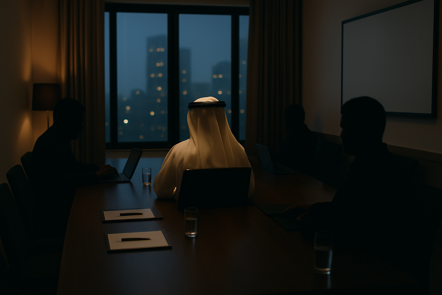 Business executive in traditional Middle Eastern attire in a meeting room